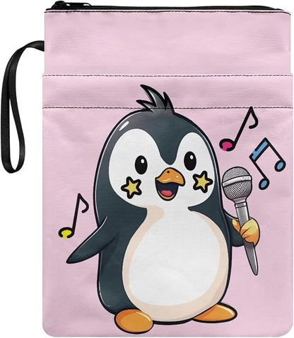 COEQINE Singing Penguin Book Covers for Paperbacks 9x11 Teens Girls Book Sleeves Pink Book Sleeves for Book Lovers Portable Chain Front Pocket