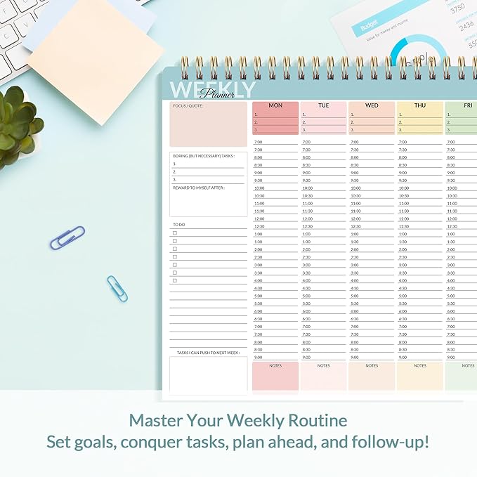 SUNEE Weekly To Do List Notepad - Last for 2 Years, 52 Undated Sheets, 8.5"×11", Spiral Weekly Desk Planner Pad for Adults and Kids, School, Home & Office - Colorful