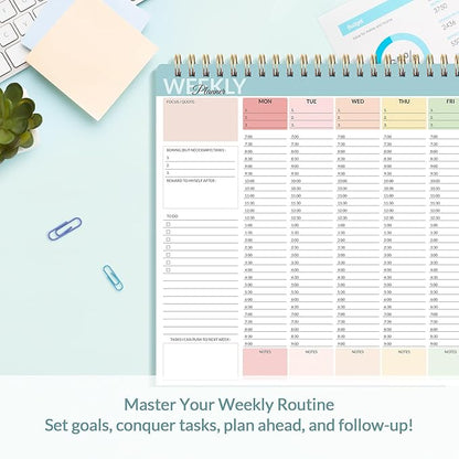 SUNEE Weekly To Do List Notepad - Last for 2 Years, 52 Undated Sheets, 8.5"×11", Spiral Weekly Desk Planner Pad for Adults and Kids, School, Home & Office - Colorful