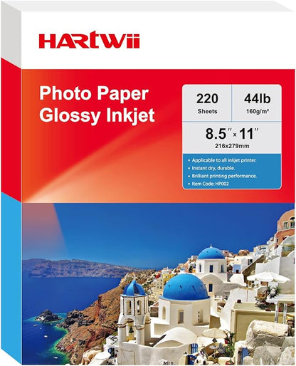 220 Sheets Photo Paper Glossy Inkjet 8.5x11 44lb 160Gsm A4 Letter Size Suitable for All Dye Ink Printers