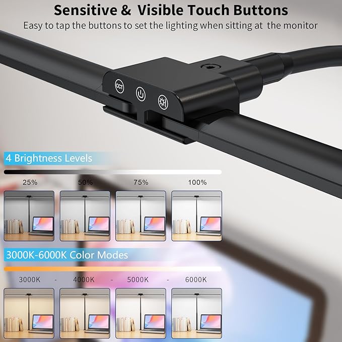 KableRika Desk lamp,Double Head LED Desk Lamp with Clamp,Architect Desk Lights for Home Office,Eye-Caring Desktop Office Lamp 4-Brightness 4-Color Table Lamp for Monitor Workbench Study Reading