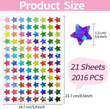 0.6 Inch Shiny Star Stickers,2016 Holographic Rainbow Small Star Stickers for Kids Reward, Behavior Chart, Student Planner and School Classroom Teacher Supplies