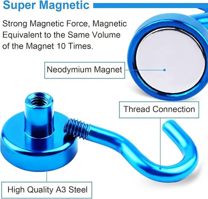 DIYMAG Blue Magnetic Hooks, 50 LB Heavy Duty Strong Magnets with Hooks, Strong Rare Earth Neodymium Magnet Magnetic Hooks for Cruise Cabins Cruise Ship Essentials 20 Packs
