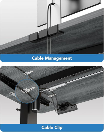 HUANUO 63" x 28" Electric Standing Desk Adjustable Height, 4 Memory Height Settings, Headphone Hook, Cable Manager, Sit Stand Up Desk for Home Office & Computer Workstation, Grey