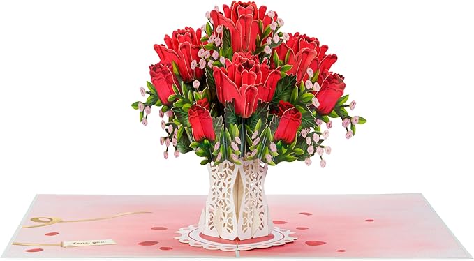 Paper Love 3D Bouquet of Roses Pop Up Card with Detachable Keepsake Bouquet, Gift for Birthday, Anniversary, Wedding, Just Because - Large 10" x 7”