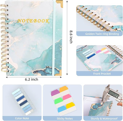 Spiral Notebooks for Work, 240 Pages Lined Spiral Journal Notebook, 5 Subject A5 College Ruled Journals for Writing, 8.6”x6.2''Journaling Notebooks for School Office Supplies (Blue Marble)