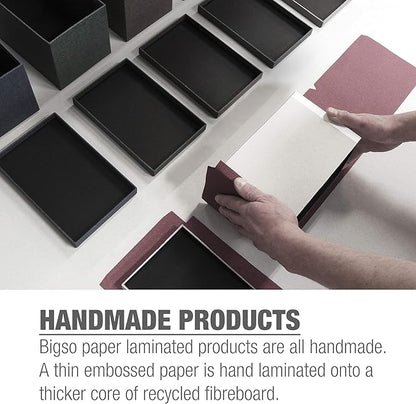 Bigso Oskar Fiberboard Label Frame Document Letter Box | File Organizer Document Box for Important Paperwork | Document Storage Box with a Lid & Label Window | 3.3″x10.2″x13.8″ | 3 Pack | Dark Grey