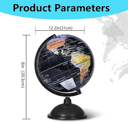 8 Inch World Globe with Stand Rotating Earth Spinning Globe for Kids Geography Classroom Education or Decorations (Black)