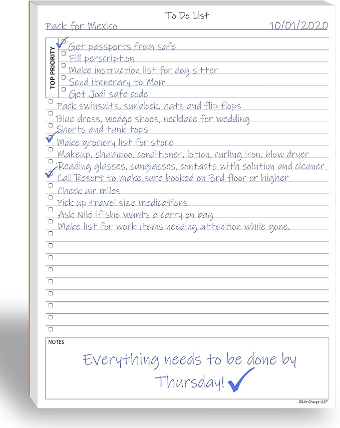 TO DO List Planner Notepad, 60 Page Planning Pad. Undated ToDo Checklist w/Priority & Note Sections. Organize & Track Projects, Clients or Daily Tasks. 8.5 X 11, A4 Tear Sheets.