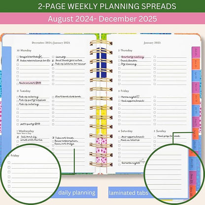 Kate Spade New York Medium Weekly and Monthly Planner August 2024 - December 2025, Hardcover Spiral Agenda, Daily Planner with Monthly Calendar, Stickers, & Pockets (Golf Balls)