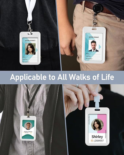 Uniclife 3 Pack Sliding ID Badge Holder Vertical Hard Plastic Case with Clear Window White Card Protector Pouch for Office School ID Credit Cards Proximity Key Cards Driver’s Licenses and Passes