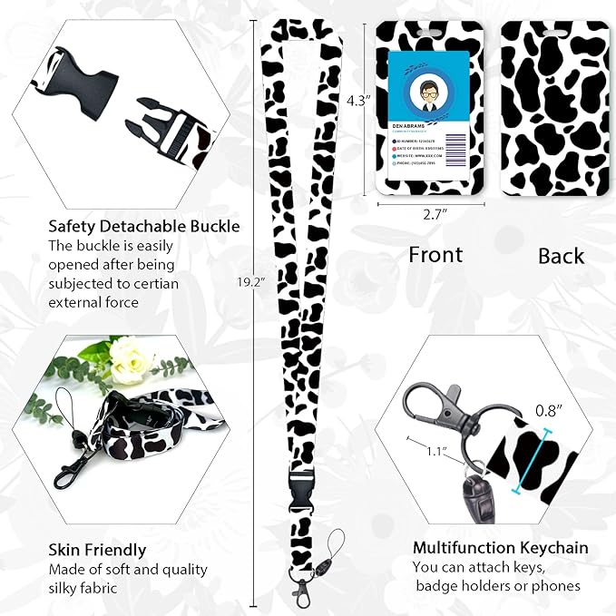 Cute Cow Badge Reel Retractable Heavy Duty with 360 Degrees Rotate Carabiner Clip, ID Badge Holder with Detachable Lanyard, ID Holder ID Clip Name Badge Keychain, Nurse Teacher Offfice Gifts