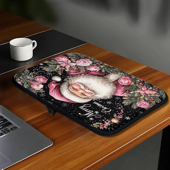 Christmas Laptop Sleeve for Women 17 inch Laptop Protector with Versatile Uses Computer Sleeve Neoprene Lap Top Case for Daily Use School Travel Tablet Bag Santa Claus