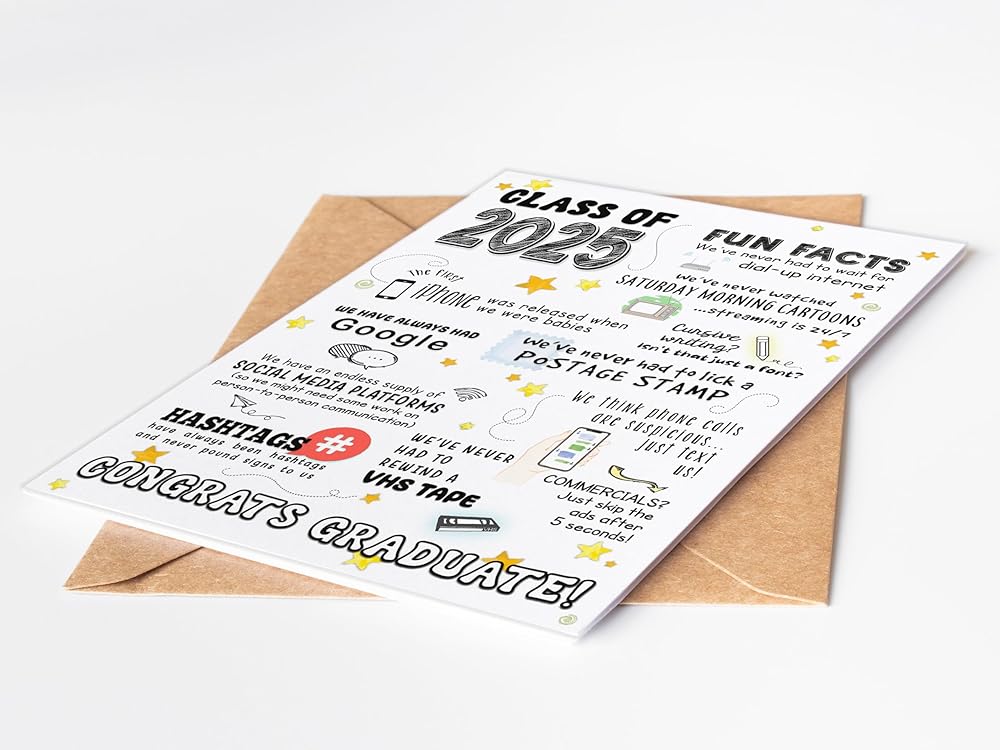 Katie Doodle - Funny, High School Graduation Card, Class of 2025 Gifts (Handmade in USA), Graduation Gifts for Her, Him, Girls, Boys - Includes 1 x Grad Card (5x7 inch) & 1 Kraft Envelope (self-seal)