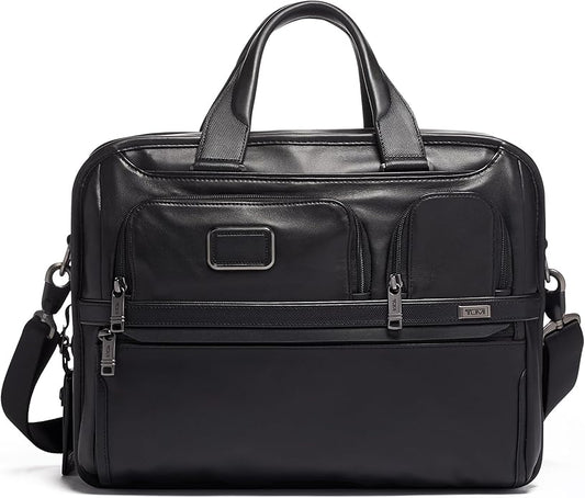 TUMI Alpha Expandable Organizer Laptop Briefcase - 15-Inch Laptop Briefcase Organizer for Men & Women - Travel Laptop Bag - Black Leather