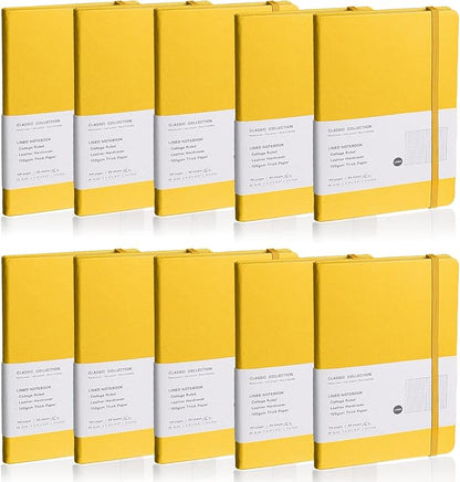 Lined Journal Notebook, 10Pack(bright yellow), 160 Pages, Medium 5.7 inches x 8 inches - 100 gsm Thick Paper, Hardcover