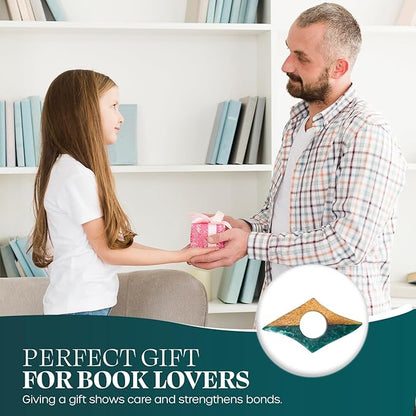 Book Page Holder - Handcrafted Mango Wood & Green Resin Thumb Bookmark - Unique Reading Accessories & Gifts for Book Lovers, Readers & Bookworms (Brown/Green)