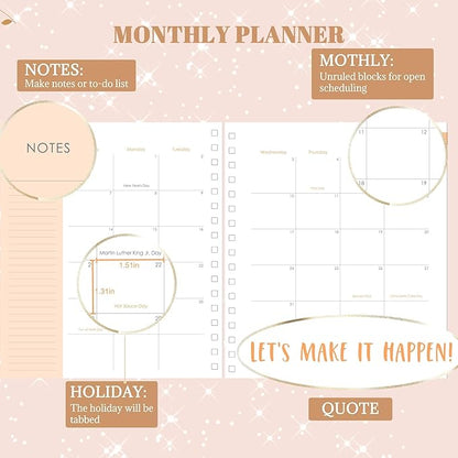 2025 Hardcover Planner Weekly and Monthly, Dec 2024–Dec 2025, Large Spiral Bound Planners 2025 for Women Gifts, 8.3" x 9.3",13 Month Calendar with 13 Tabs, 3 Sticker Sheets, Gold