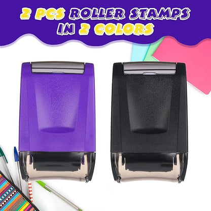 Sherr 2 Handwriting Line Stamp Roller Dashed Handwriting Lines Practice Roller Stamp for Kids, Teachers Kindergarten Education Classroom Back to School Need(2.72 x 2.44 x 1.54 Inch,Purple, Black)