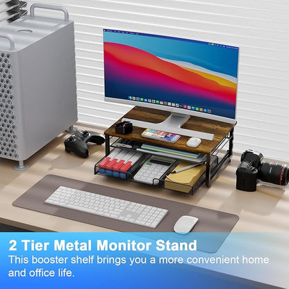 gianotter Computer Monitor Stand Riser, office organizer with Drawer, Office Organizers Storage for Classroom Office Supplies (Wood)