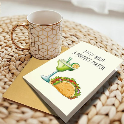 Funny Engagement Card for Couple, Taco And Cocktail Pun Wedding Card for Bride and Groom, Cute Wedding Gift for Friend, Congratulations Card for Newlyweds