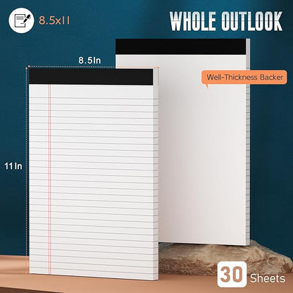 3 Pack White Legal Pads 8.5 x 11 Note Pads, Wide Ruled Notepads, Micro Perforated Lined Note Writing Pads 30 Sheets per Notepad Double-Side Printed Legal Note Pad 8.5x11'' for Home, Office, School