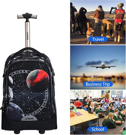 UNIKER Rolling Backpack without Straps for Boys, Roller Travel Bag,Wheeled Bookbag High School,Trolley Middle School Bag for Teens,Schoolbag with Wheels