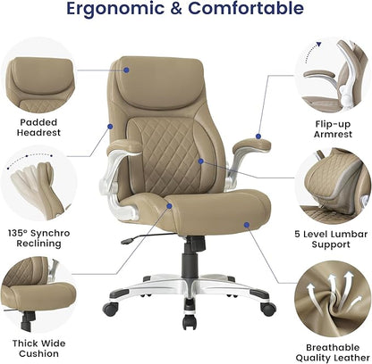 Nouhaus Ergonomic Office Chair Premium Microfiber Leather Adjustable Lumbar Support & Armrests, High Back Comfy Desk Gaming Chairs Executive Computer Swivel Chair Tilt Function(Posture,Taupe)