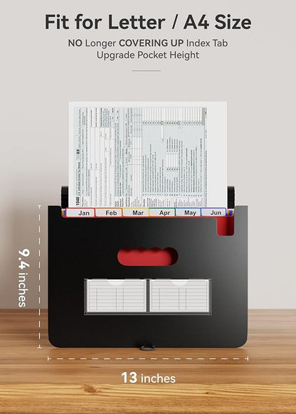 ABC life 12 Pockets Accordion File Organizer Expanding File Folders, Portable Letter A4 Size Filing Box, Plastic Monthly Bill Receipt Document Organizer, Expandable Accordian Folder with Colored Tabs