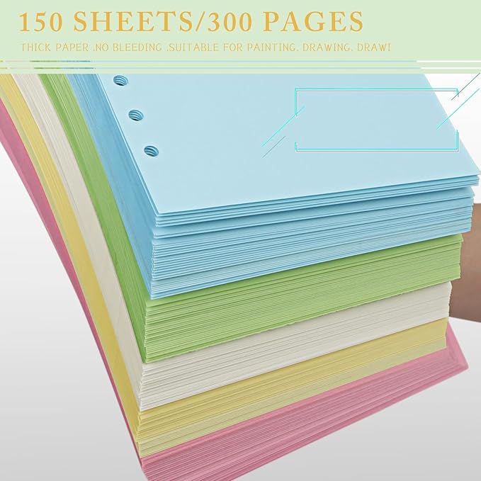 A5 Refills Paper, A5 Binder Planner Loose Leaf Paper, [5 Color] 150 Sheets (300 Pages) 6-Hole Notebook Refills for 6-Ring Refillable A5 Ring Binder Notebook Planner, Blank Paper