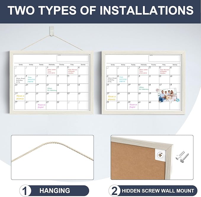 Calendar Whiteboard for Wall, TANKEE 17x13 Inches Dry Erase Calendar, Magnetic Small White Board with Wood Frame, Hanging Dry Erase Board for Wall Kitchen Home Office Planner