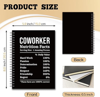 YAZMEEN Coworker Blank Spiral Notebook（160 Pages） Coworker Nutrition Facts Hardcover Sketchbook Appreciation Gifts for Employee Coworker Funny Notebook Birthday Gifts for Women Men Colleague Friend