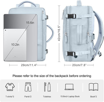 Travel Backpack for Men Women, TSA Friendly Flight Approved Carry-on Luggage Hand Backpack Underseat Personal Item, Business Work Gym Bag, Travel Essentials, Light Blue