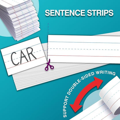 Chell White Sentence Strips Cardstock 3” x 24”, Thick Ruled Word Writing Paper for Teacher Supplies, Classroom and Home, Pack of 100