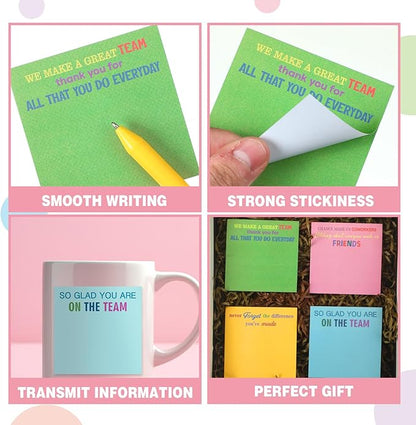 Yinder 24 Pcs Team Sticky Notes Team Appreciation Gifts Bulk Employee Coworker Inspirational Sticky Notes Pad Appreciation Gifts for Teacher Nurse Office Supplies 3 x 3''(Bright Color,Appreciation)