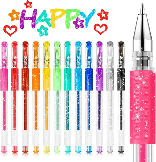 Easter Basket Essentials for Kids, Easter Basket Stuffers Gifts for Teens Adults, 12-Color Scented Glitter Gel Pens, Cute Coloring Pens, Colored Pen Set Fun Stationary,Scrapbook Journaling Supplies