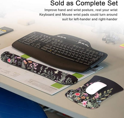 iCasso Mouse Pad and Keyboard Wrist Rest, Wrist Rest for Computer Keyboard, Made of Memory Foam with Wrist Support, Easy Typing and Relieve Wrist Pain Keyboard Pad for Computer, Office (B-Weeds)
