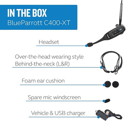 BlueParrott C400-XT Trucker Bluetooth Headset – Industry Leading Sound with Long Wireless Range & Extreme Comfort for All-Day Wear - Ideal for Anyone On-The-Go, Up to 24 Hours of Talk Time, Black
