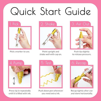 5 Acrylic Metallic Pink Paint Pen - Extra Fine Tip, Thin & Jumbo (1mm, 3mm, 6mm, 10mm, 15mm) - Paint Markers for Metal, Rocks, Plastic, Canvas, Wood, Fabric, Tire, Glass. Pink Permanent Marker