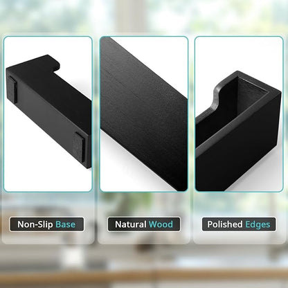 Black Business Card Holder Desk, Wood Business Card Organizer Desktop Business Card Display Stand for Office Tabletop Exhibition, Small Business Essentials