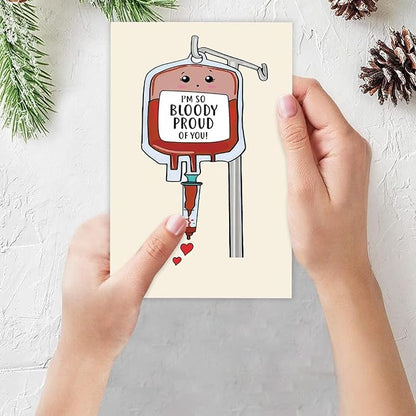 Sweet Medical Card Gift for Nurse Doctor Pharmacy, Funny Medical Graduation Card, Hematologist Card, Cute Blood Card, I'm So Bloody Proud Of You Card