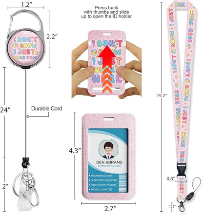 Lanyards for Id Badges, Cute Badge Holder with Retractable Reel Clip, Funny Work Name Tag Breakaway Keychain Lanyard Vertical ID Card Protector Case for Women Nurse Doctor Teacher Student