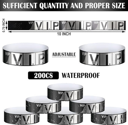 200 Pack VIP Wristbands for Events VIP Bracelets Paper Waterproof Party Wristbands for Events Amusement Parks Concerts Fairs Festivals, 0.79 x 10 Inch(Silver)