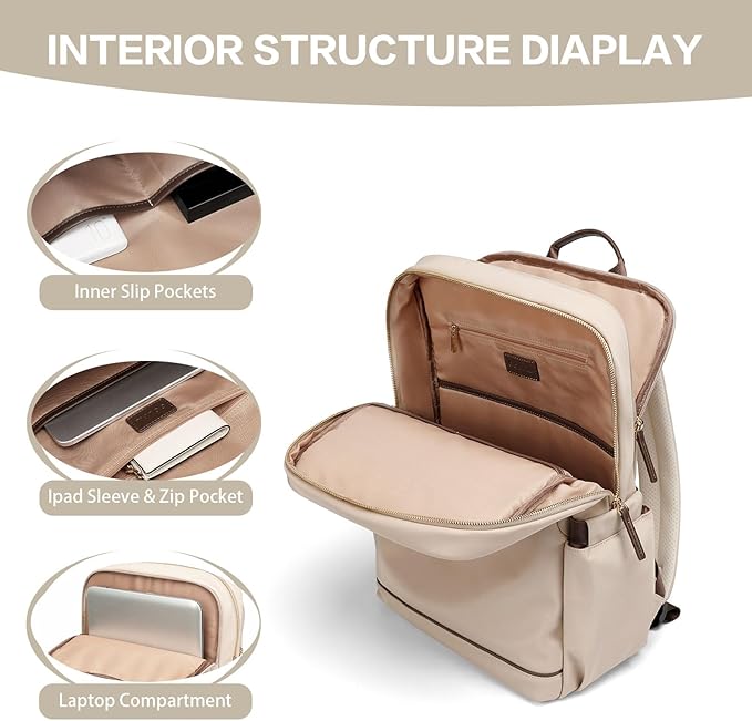 GOLF SUPAGS Laptop Backpack Purse for Women Water Resistant Teacher Nurse Bag, 15.6 Inch Work Business Travel Backpack (Apricot)