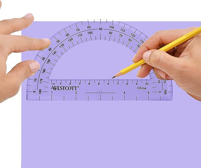 Westcott 6-Inch Plastic 180 Degree Protractor, Clear