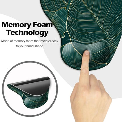 DOOKE Ergonomic Mouse Pad with Wrist Support and Coaster,Mouse Pads with Non-Slip PU Base for Home Office Working Studying Easy Typing & Pain Relief Plants