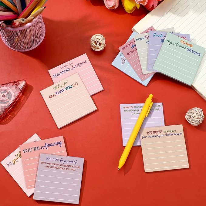 Yinder 24 Pcs Employee Appreciation Sticky Notes Thank You Gifts Bulk Note Pads with Sayings Teacher Gift Mini Pocket Inspirational Notepads for Coworker Office Supply 3 x 3'' (Pastel,Thank)