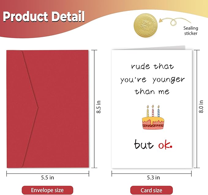 Funny Birthday Card for Her Him, Hilarious Birthday Card for Friends, Humorous Birthday Cards for Son Daughter Sister Brother Best Friend, Rude That You're Younger Than Me But Ok