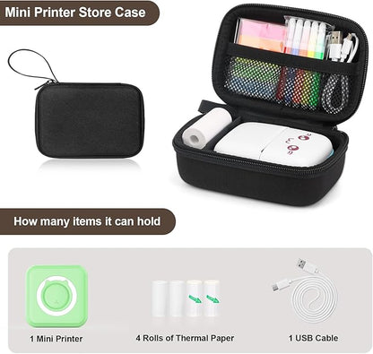 QYCHHJ Mini Printer Carrying Case for Phomemo T02/Memoking/HUIJUTCHEN Mini Sticker Printer, Portable Hard Travel Case for Label Maker, Thermal Printer Paper, Small