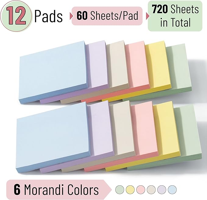 Mr. Pen- Bulk Sticky Notes, Morandi Colors Self-Stick Aesthetic, Colorful, 3”x3”, 12 Pads